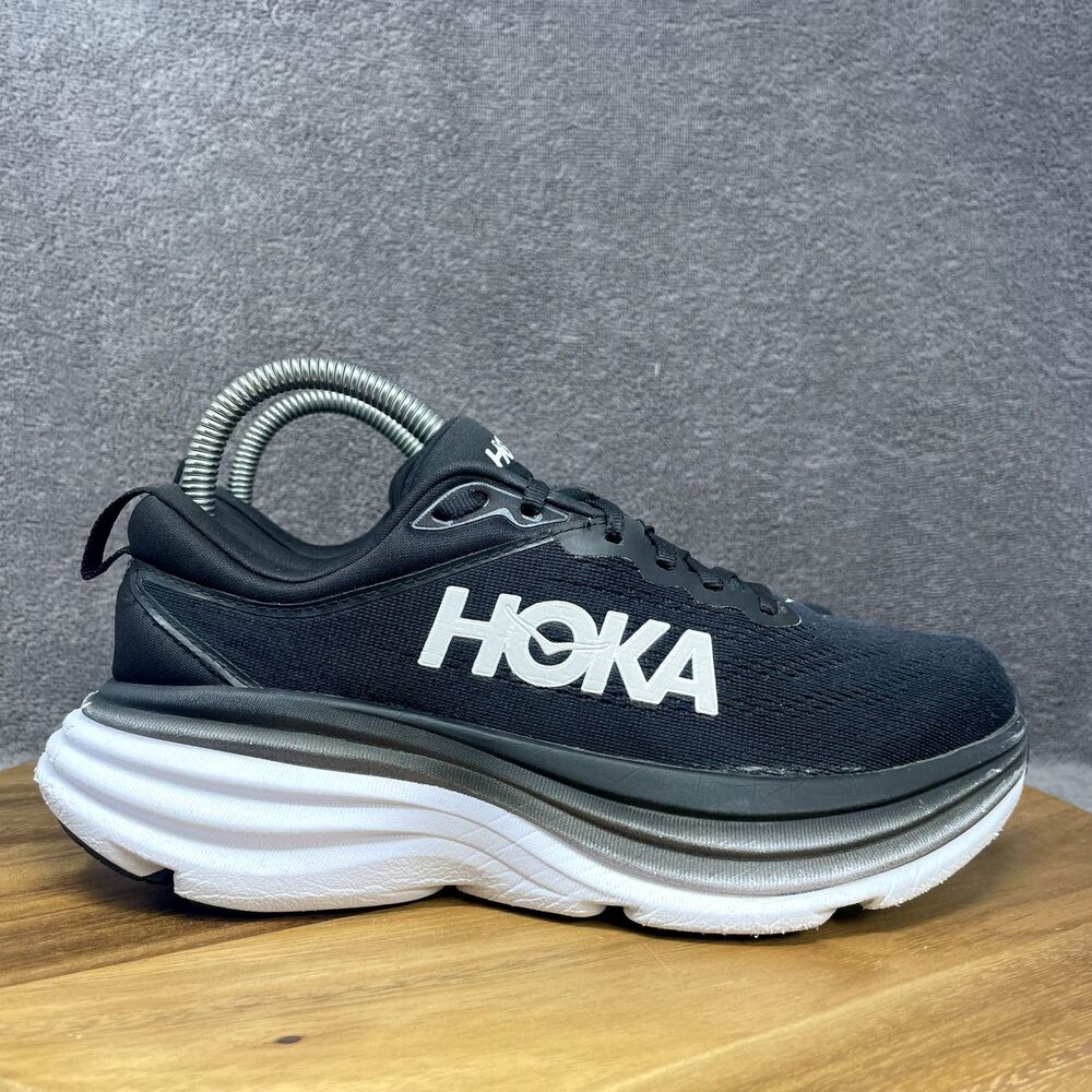 Hoka One One Womens Bondi 8 1127952 BWHT Black Running Shoes Sneakers Size 6.5 B